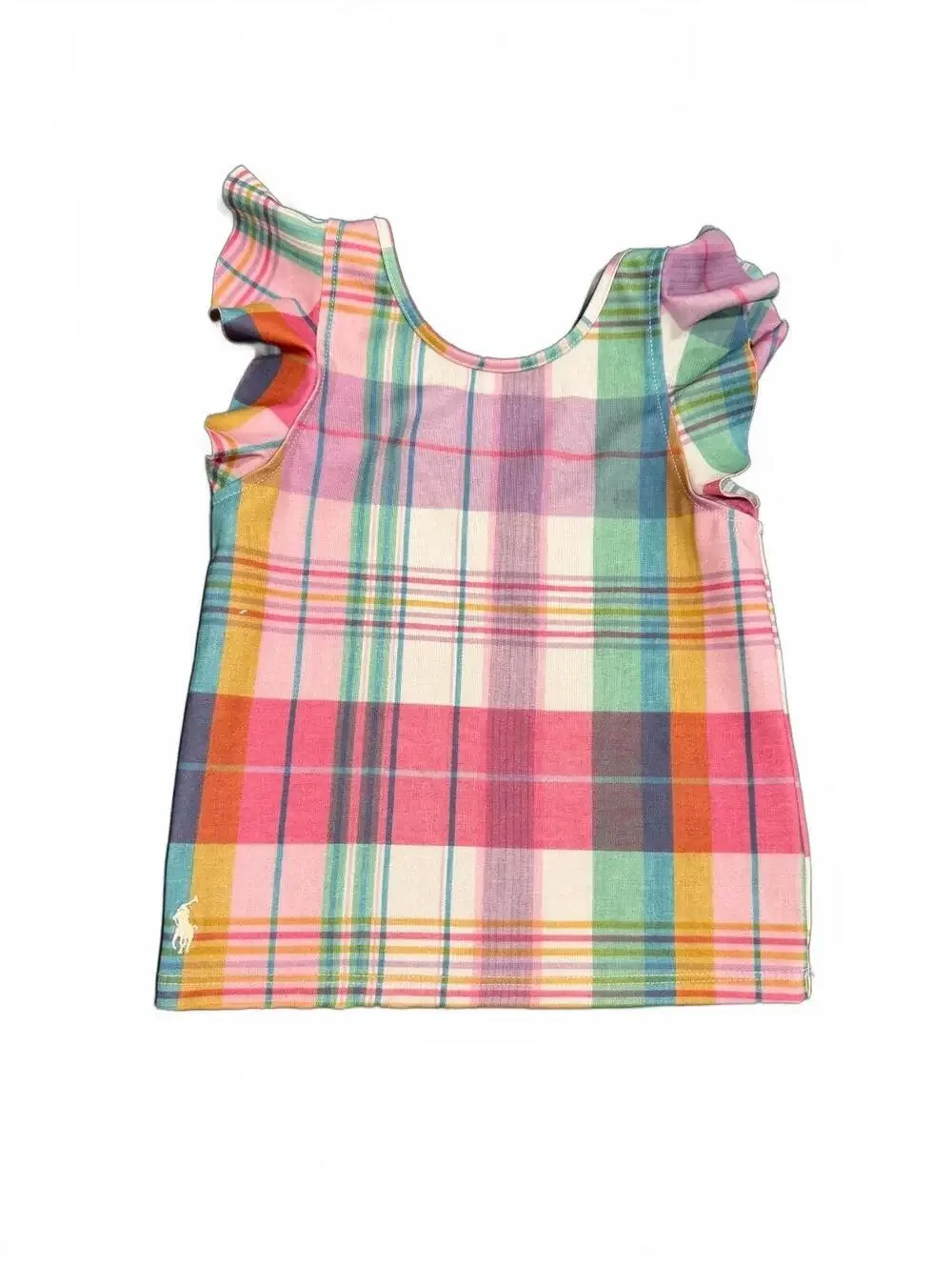 Polo Ralph Lauren Girls' Pink Multi Plaid Ruffle Sleeve Tank Top Size 5
